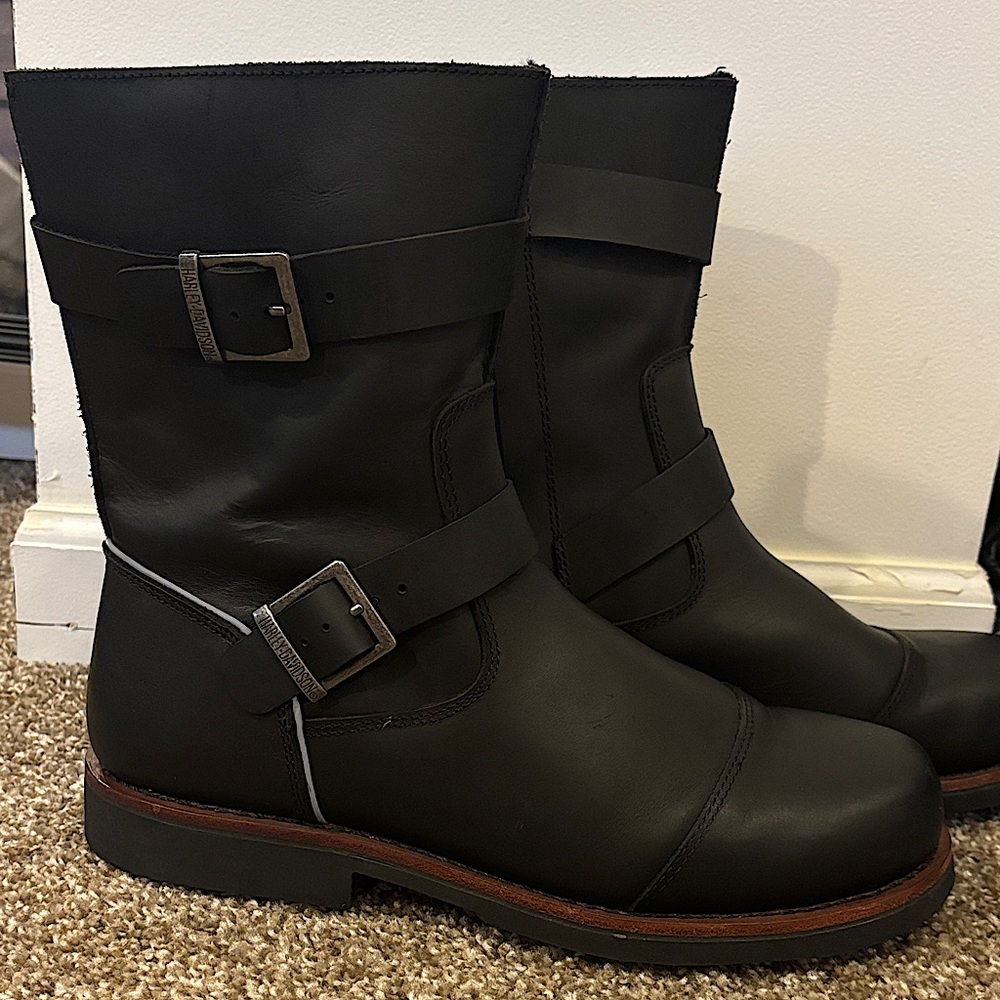 Harley-Davidson Black Leather Boots with Buckle